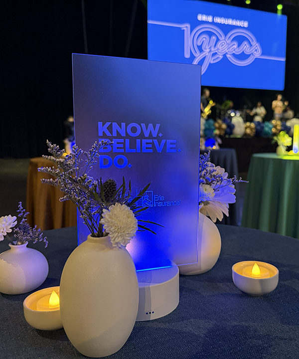 Erie100 Know Believe Do centerpiece